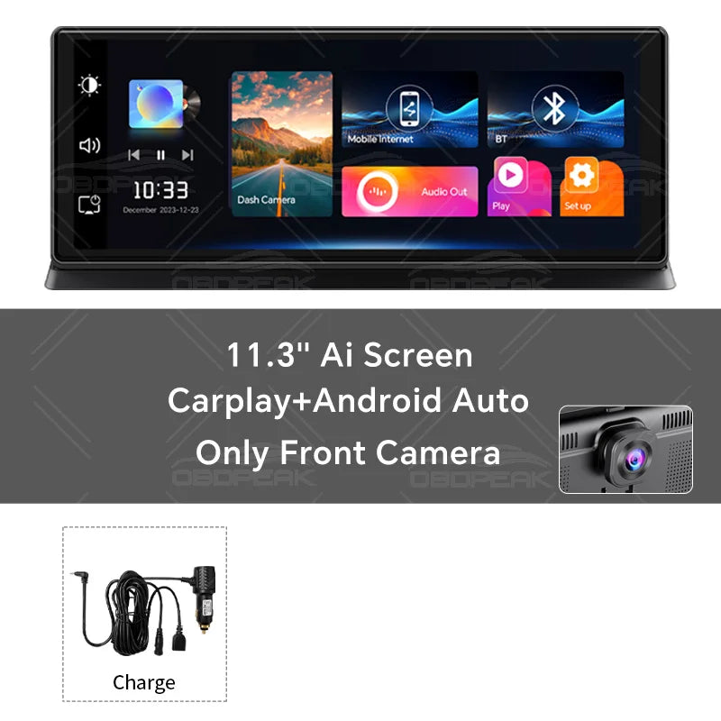 Rapuntek™ DriveHub Pro 11.3" 4K Smart Car Display with Wireless Apple CarPlay, Android Auto, GPS & Dual Dash Camera