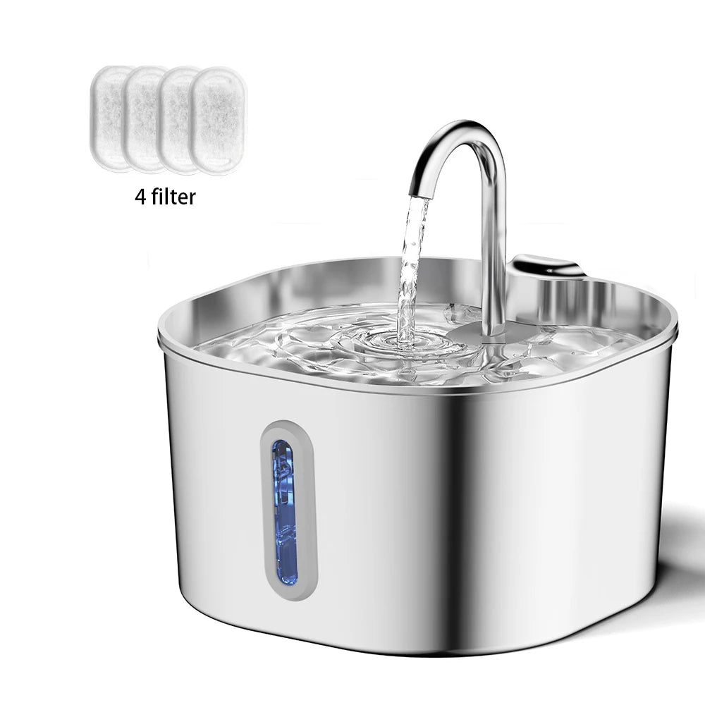 2.2L Stainless Steel Cat Water Fountain with Viewing Window