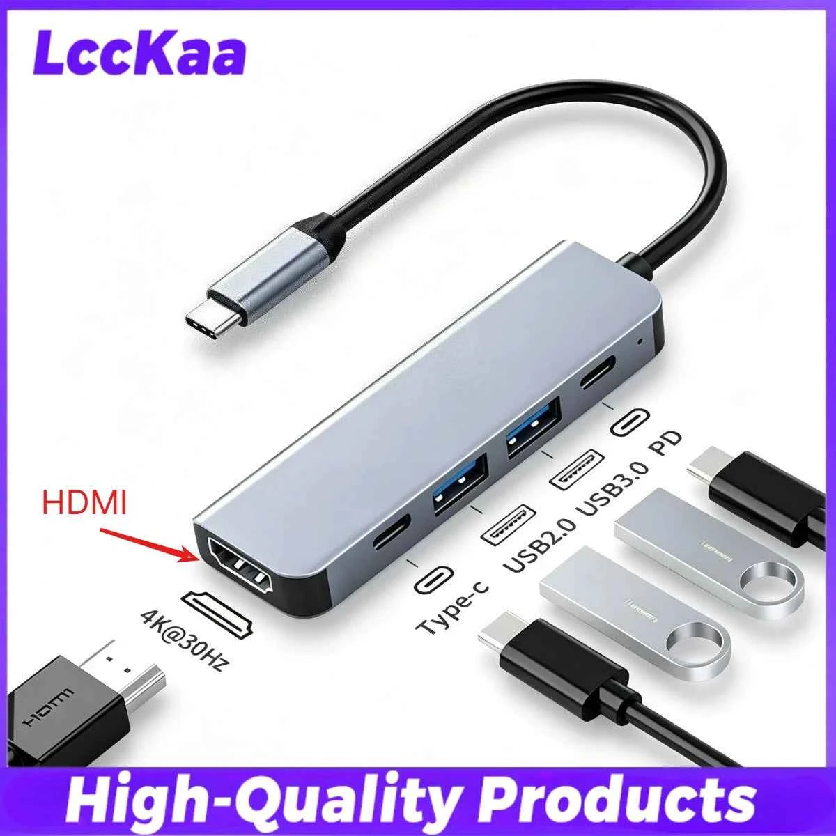7-in-1 / 8-in-1 USB-C Hub Multiport Adapter – Type-C Splitter Dock with USB 3.0 Ports & Fast Data Transfer for Phone & Tablet