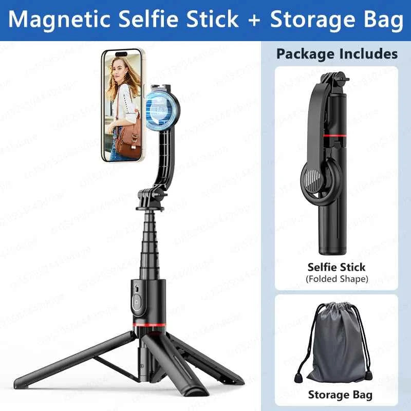 KEELEAD Magnetic Selfie Stick Tripod with Bluetooth Remote — Compatible with iPhone 12–15 Pro Max