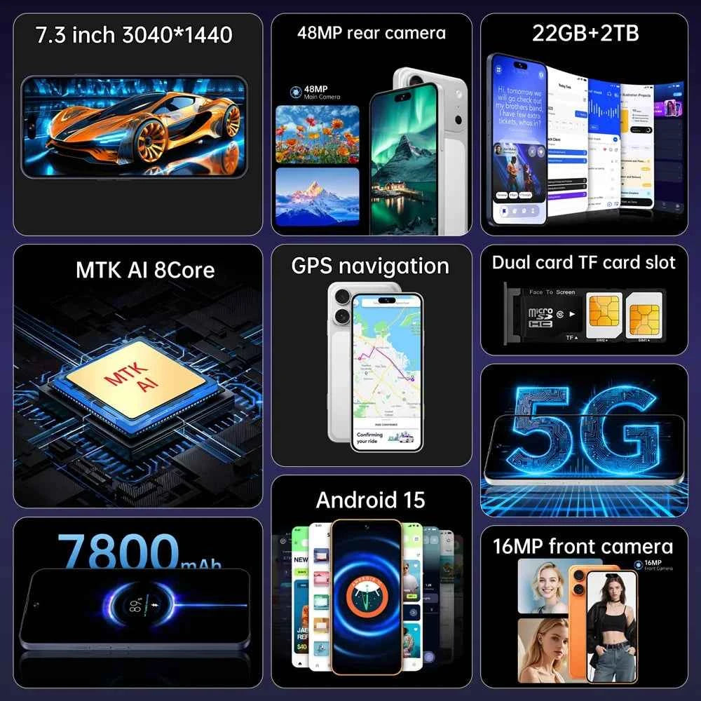 Android 17 Pro Max 5G Smartphone – 7.3" Display, 22GB RAM, 2TB Storage, 7800mAh Battery