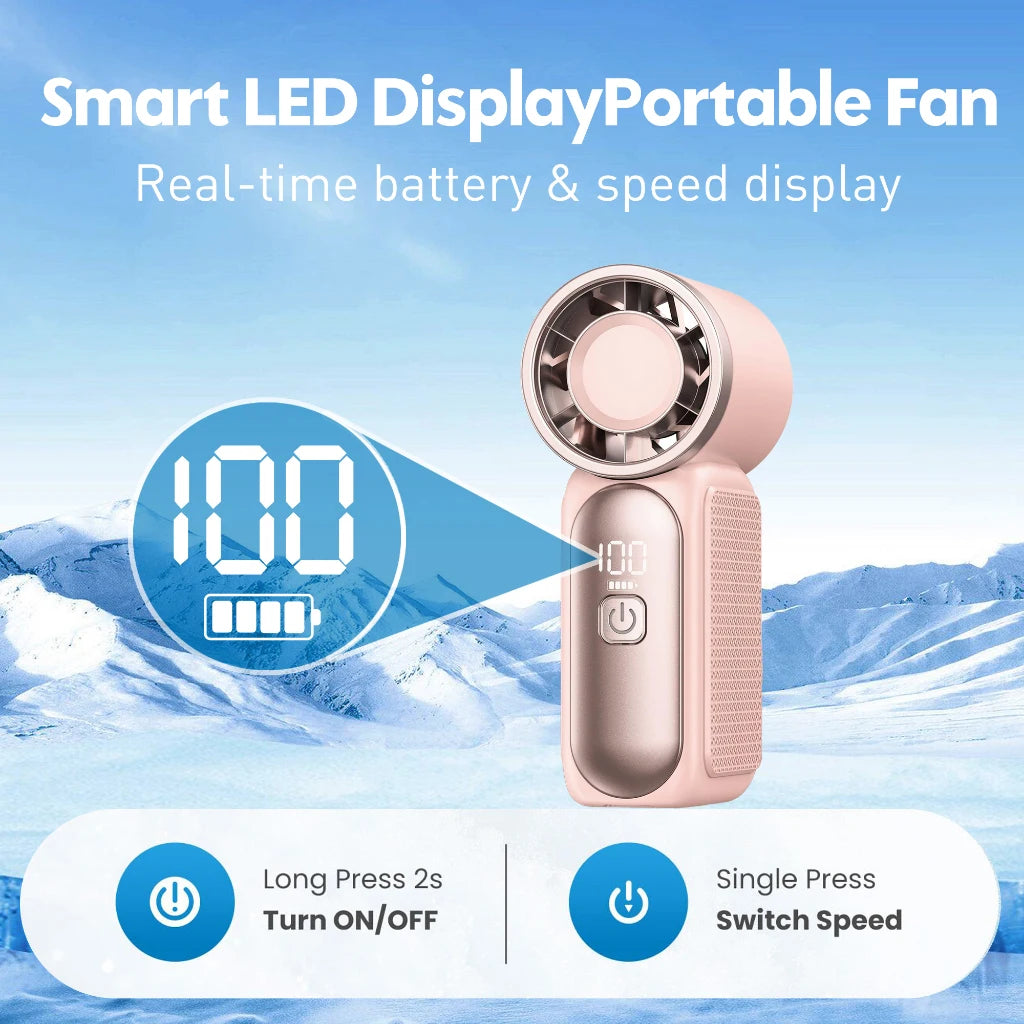 Mini Handheld Turbo Pocket Fan — 3600mAh, 6-Speed, LED Display for Outdoor & Travel