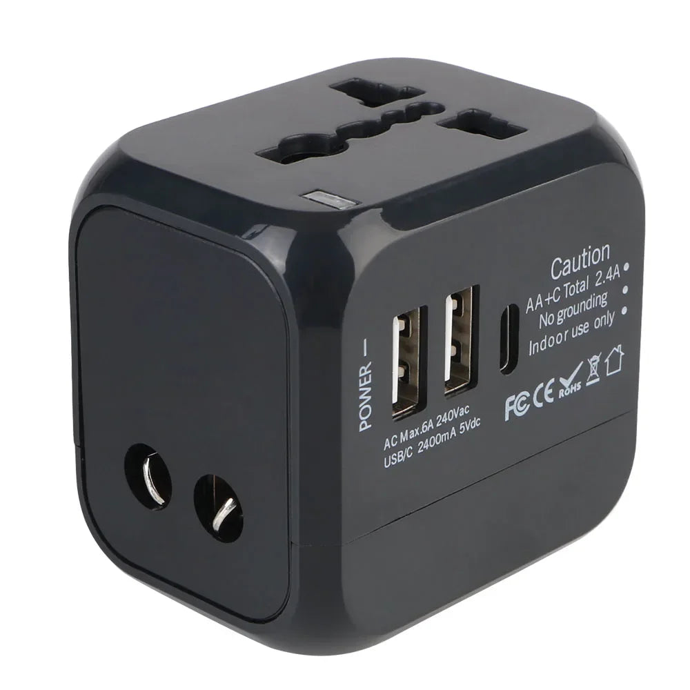 4-in-1 Universal Travel Adapter with USB & USB-C Ports | Worldwide Plug Converter