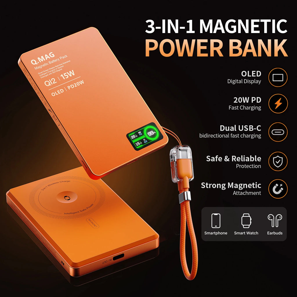 Wireless Magnetic Power Bank – Fast Charging Portable Battery for iPhone 12–17 Pro Max, Apple Watch & AirPods | 5000/10000mAh