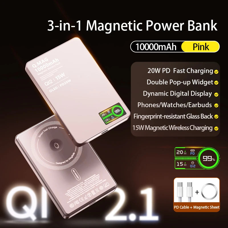 Wireless Magnetic Power Bank – Fast Charging Portable Battery for iPhone 12–17 Pro Max, Apple Watch & AirPods | 5000/10000mAh