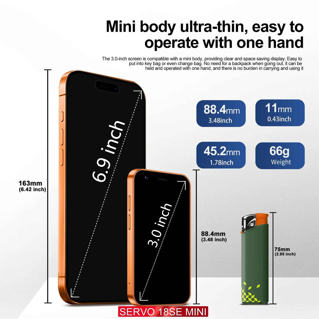 SERVO 18SE MINI Pocket Smartphone – 3.0" Screen, Dual SIM, Android, 2GB RAM, 3G WCDMA