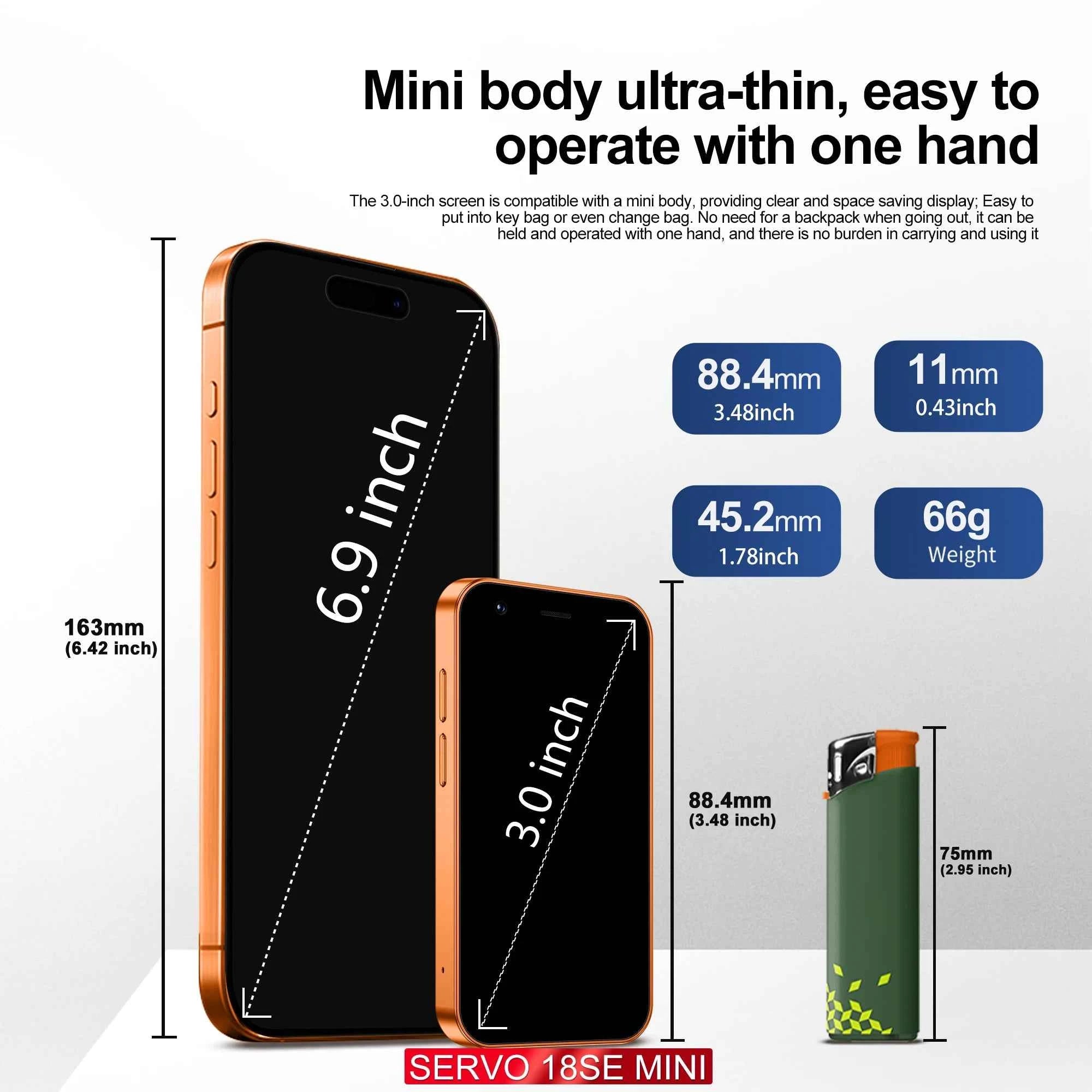 SERVO 18SE MINI Pocket Smartphone – 3.0" Screen, Dual SIM, Android, 2GB RAM, 3G WCDMA